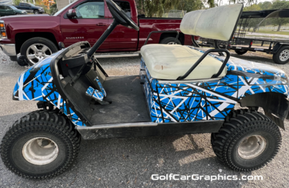Full-body-golf-cart-wrap-in-Confusion-Blue-E-Z-GO-golf-car