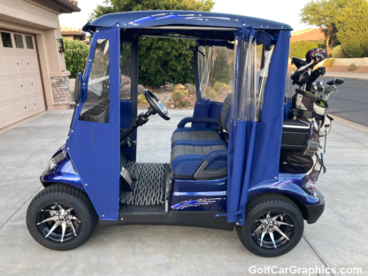 Golf-car-decal-kit in Blue Chrome Splat on the Go