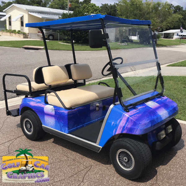 Moon-Palm-Blue full body golf car wrap