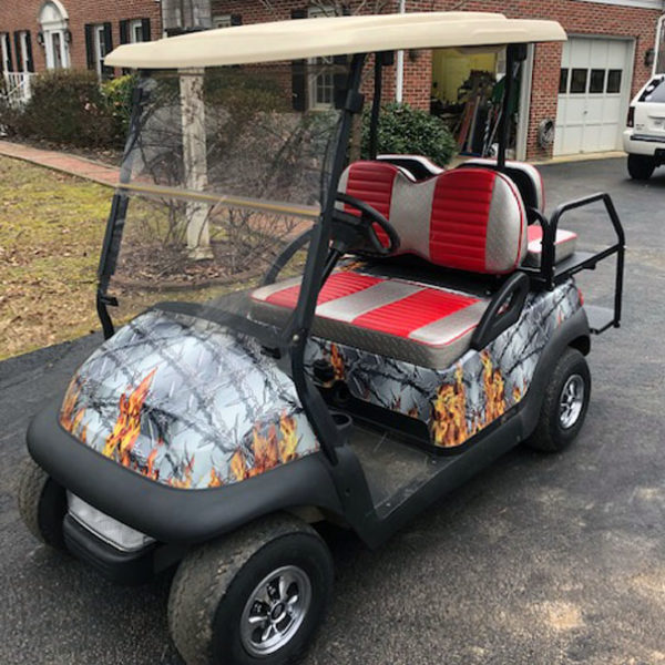 flaming barbwire golf car wrap