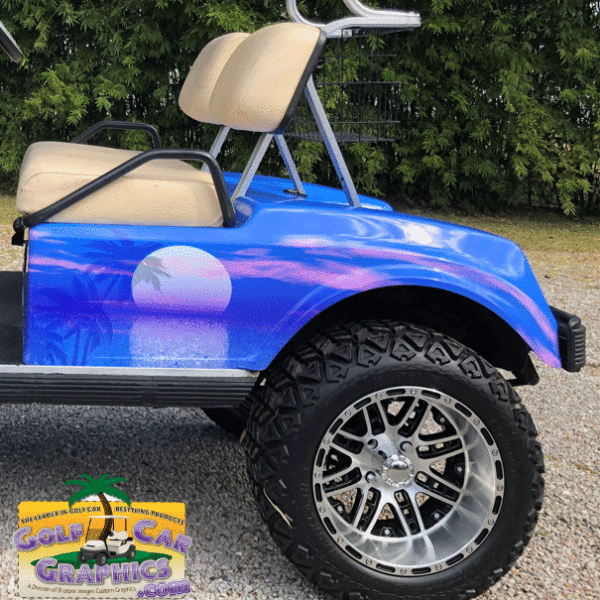 Moon-Palm-Blue full body golf car wrap