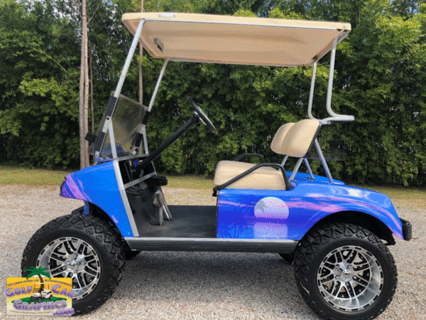 Moon-Palm-Blue full body golf car wrap
