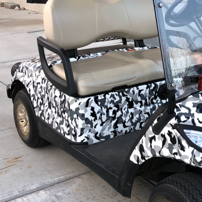 DIY Black, gray, white Urban-Avalanch-camouflage-wrap for all standard size golf cart models.