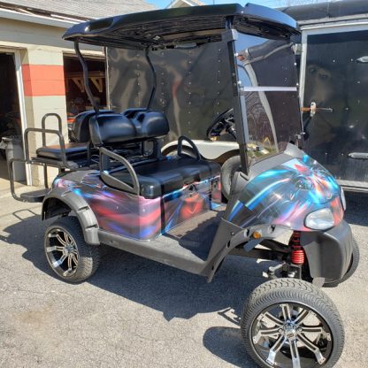Colorful golf cart body wrap sold as DIY