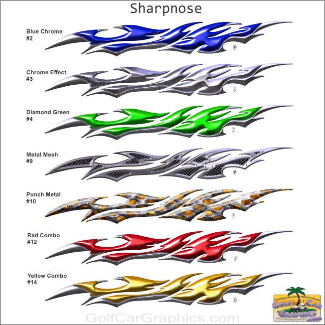 sharpnose golf car decal color chart