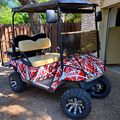 Confusion-Red-golf-cart-wrap-kit-sold-as-DIY