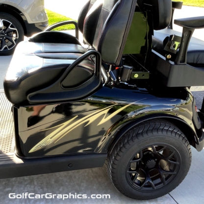Universal-FIt-Golf-Car-graphics-kit-Raven-Style-Earth Tone which has a Gold Tone