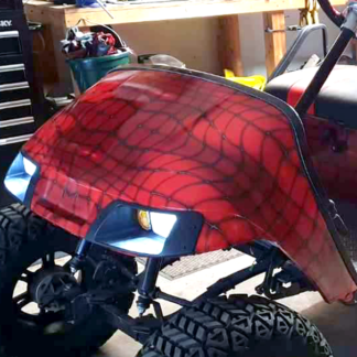 Red Web full body golf car wrap
