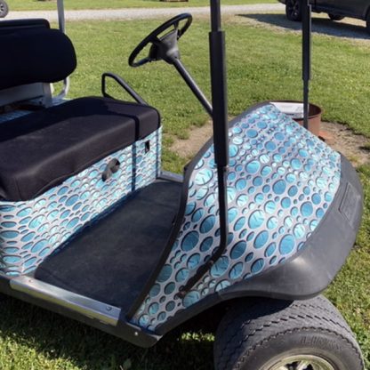 DIY golf cart wrap kit Punch Metal Aqua installed by first time users