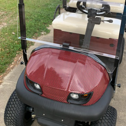 Wrap your buggy in our Deep-Red-Black-carbon-fiber-golf cart wrap kit