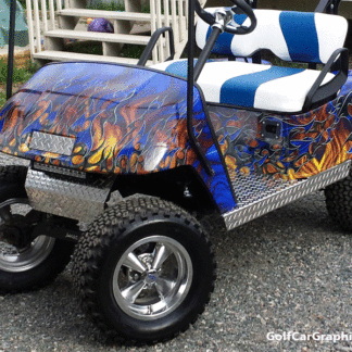 Blue-flame-tribal golf car wrap
