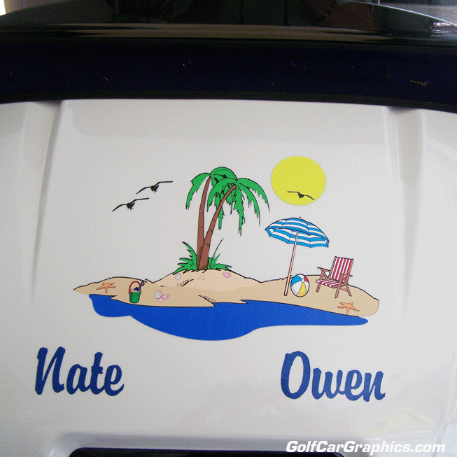 palm-tree-beach golf car decal design