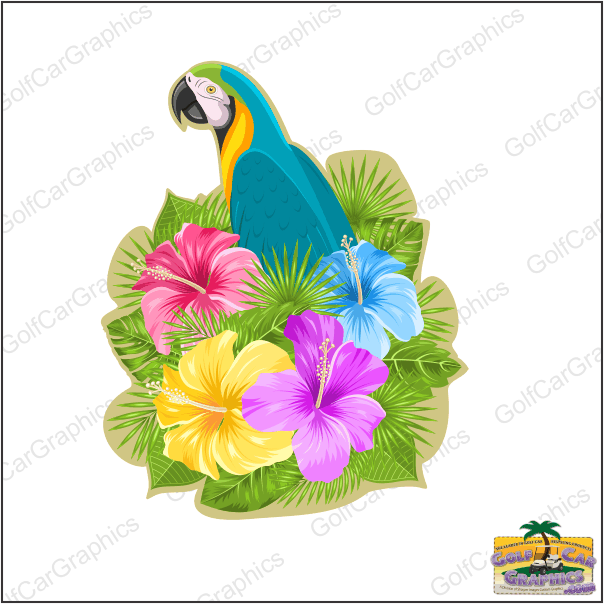 Beautiful parrot-flowers golf car decal