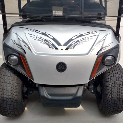 Black Charcoal Splat on the go 8 piece decal set mounted on a Yamaha Drive