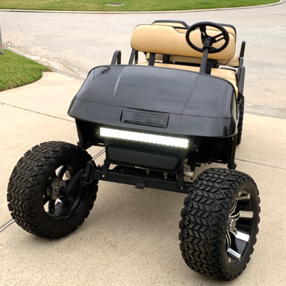 Black-metallic-full-body-golf-car-wrap-on-E-Z-Go-6-seat-cart