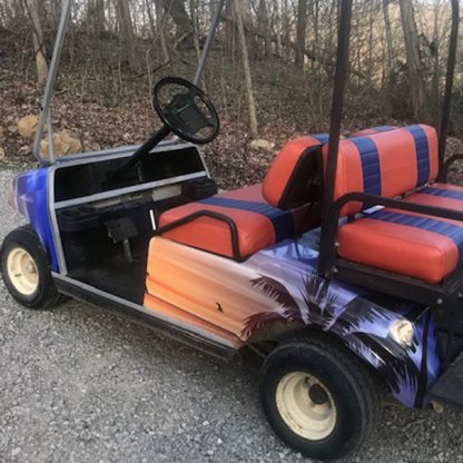 Hawaii-Sunset vinyl wrap kit for golf carts sold as DIY kit.