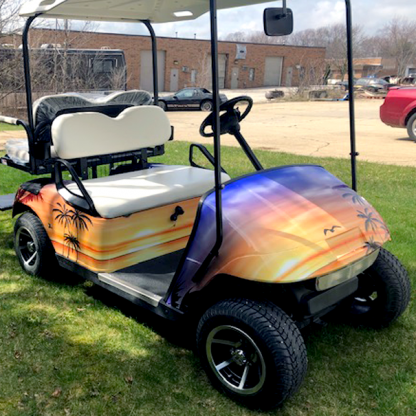 Hawaii-Sunset full body golf car wrap kit covers the complete body