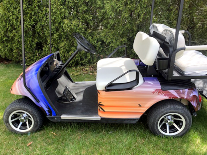 Hawaii-Sunset golf cart wrap theme. This kit is sold as a DIY kit anyone can apply.