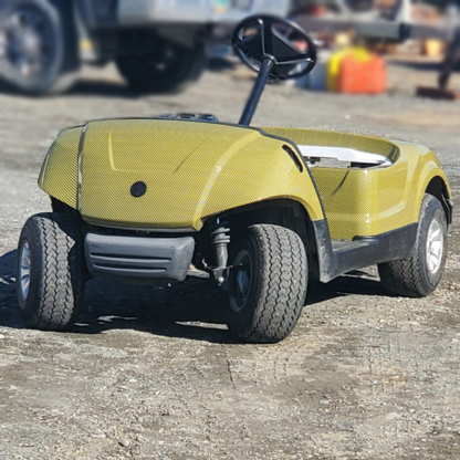 Carbon-Fiber-Yellow-golf-car-wrap--mounted-on-Yamaha-golf-cart