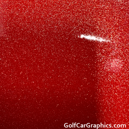 Red Sparkle Metal Flake golf cart wrapping film close up view of the metal flake in the film.