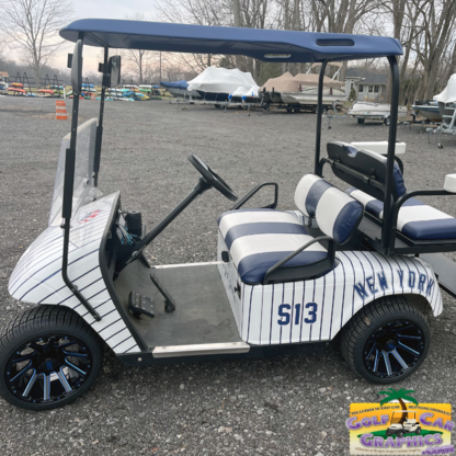 Golf-Cart-Wrap-Full-Body-Coverage-Blue-Pinstripes-with-Customer-added-decals