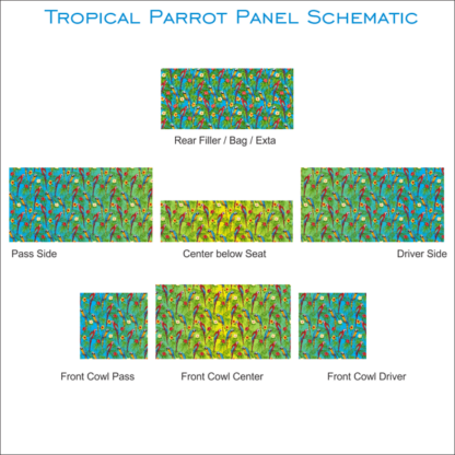 Tropical-Parrot- golf car body wrap kit schematic